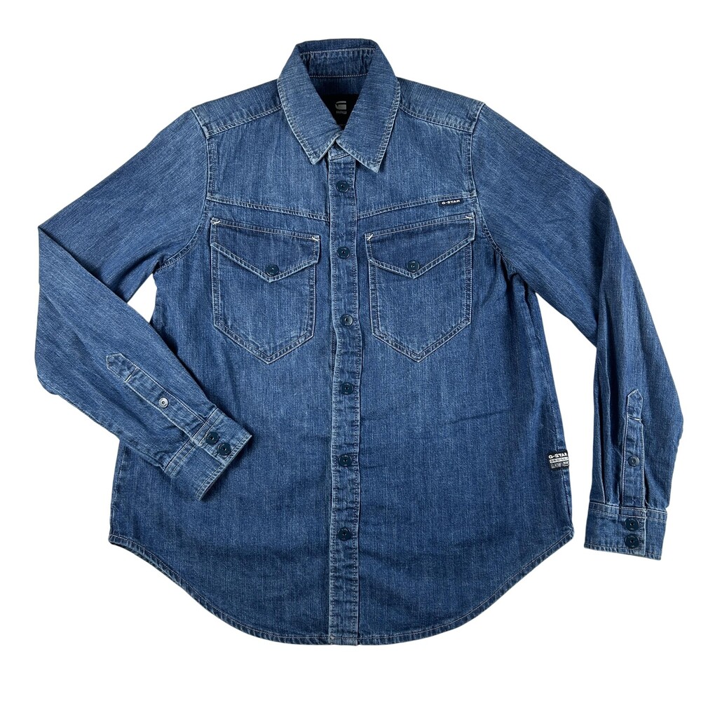G-Star RAW Shirt Mens Small Dakota Boxy Denim Snap Button Western Long Sleeve